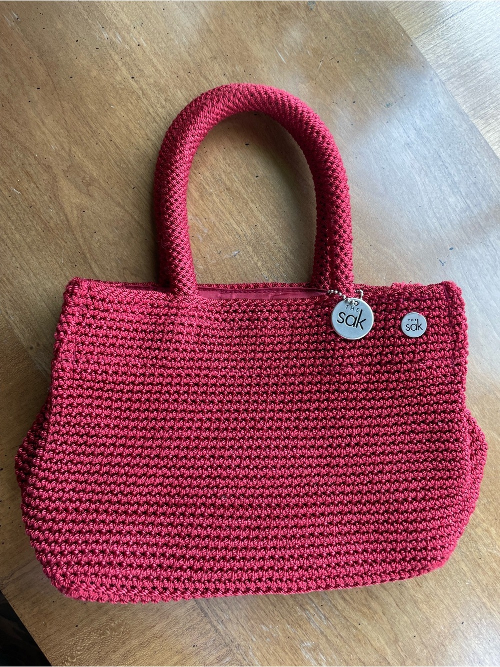 The Sak Red Crochet Top Handle Small Tote Bag - Picture 4 of 12